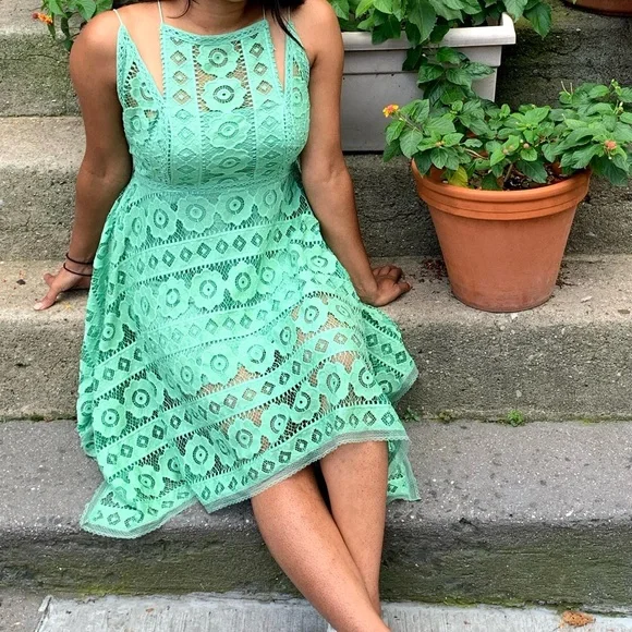 Free People Just Like Honey Mint Green Lace Spaghetti Straps Dress size 6 - Picture 7 of 7